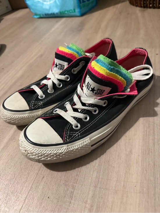 Converse Shoes - Converse Black Low Top Sneakers with Rainbow Layered Tongue